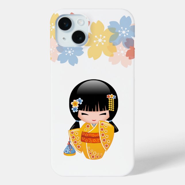 Funda De Case-Mate Para iPhone Muñeca kokeshi de verano - Chica Geisha de Kimono  (Reverso )