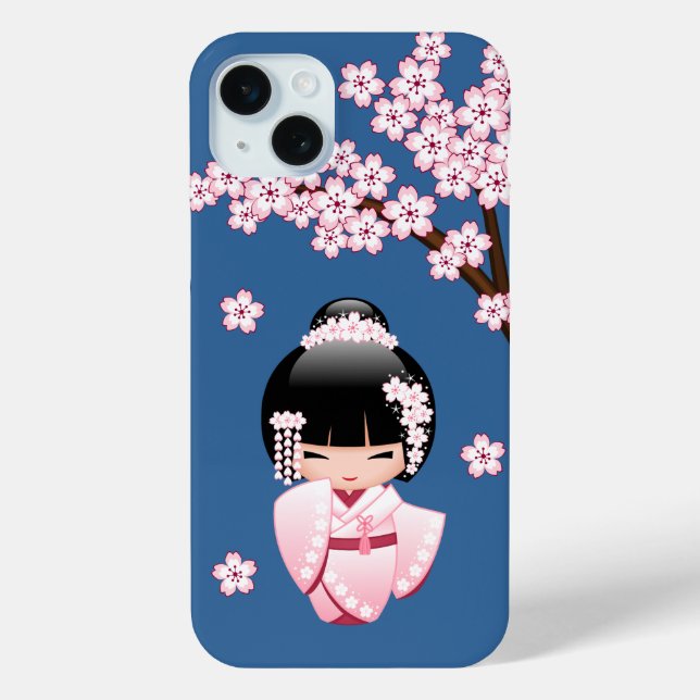 Funda De Case-Mate Para iPhone Muñeca Kokeshi kimono blanca - Chica Geisha lindo (Reverso )