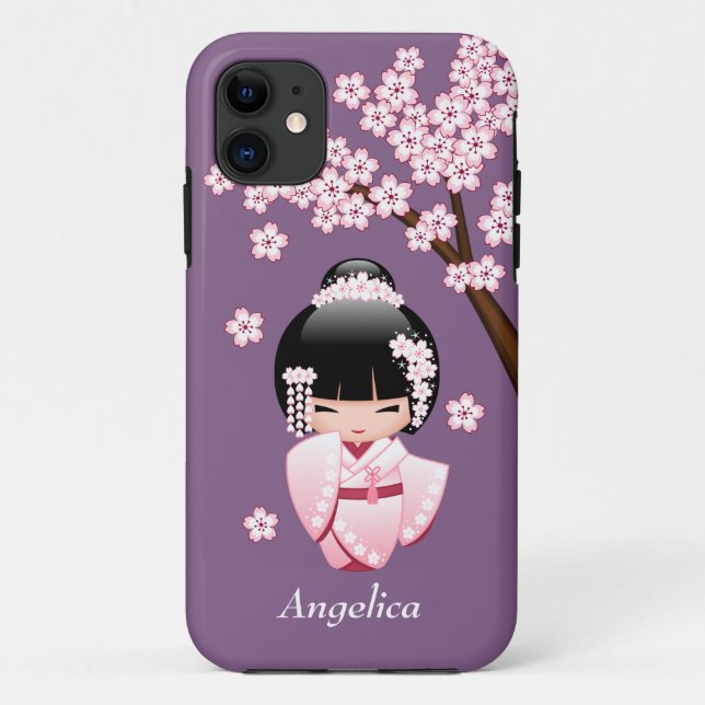 Funda De Case-Mate Para iPhone Muñeca Kokeshi kimono blanca - Chica Geisha lindo (Reverso)
