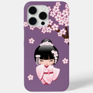 Funda Para iPhone 15 Pro Max Muñeca Kokeshi kimono blanca - Chica Geisha lindo