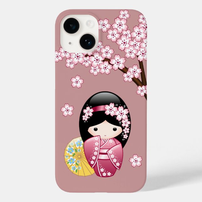 Funda De Case-Mate Para iPhone Muñeca Kokeshi primavera - Geisha japonesa suave e (Reverso )