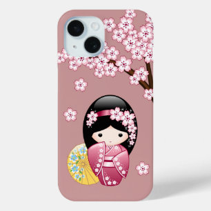 Funda Para iPhone 15 Muñeca Kokeshi primavera - Geisha japonesa suave e