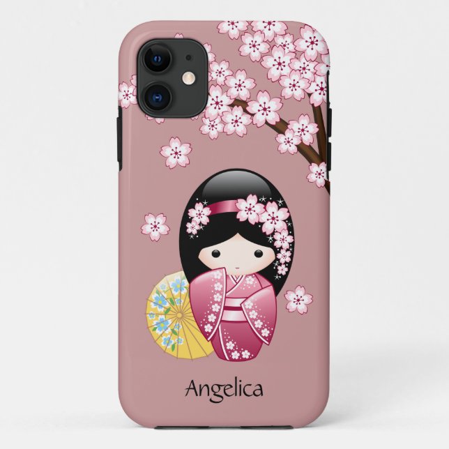 Funda De Case-Mate Para iPhone Muñeca Kokeshi primavera - Geisha japonesa suave e (Reverso)