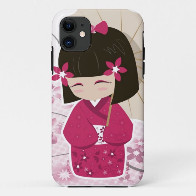 Funda De Case-Mate Para iPhone Muñeca linda de Sakura Kokeshi (Reverso)