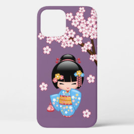 Funda Para iPhone 12 Muñeca Maiko Kokeshi - Chica Geisha de Kimono Azul