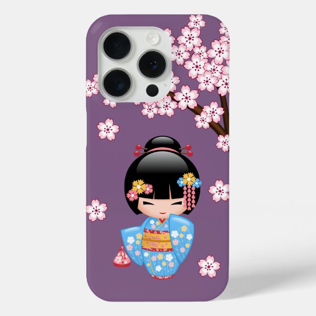 Funda De Case-Mate Para iPhone Muñeca Maiko Kokeshi - Chica Geisha de Kimono Azul (Reverso )