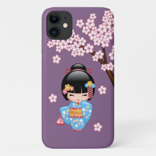 Funda Para iPhone 11 Muñeca Maiko Kokeshi - Chica Geisha de Kimono Azul