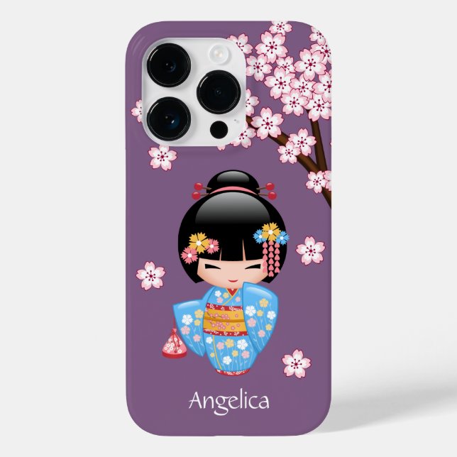 Funda De Case-Mate Para iPhone Muñeca Maiko Kokeshi - Chica Geisha de Kimono Azul (Reverso )