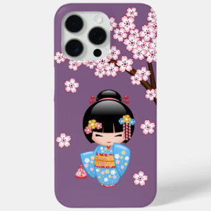 Funda Para iPhone 15 Pro Max Muñeca Maiko Kokeshi - Chica Geisha de Kimono Azul