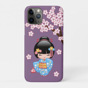 Funda Para iPhone 11 Pro Muñeca Maiko Kokeshi - Niña Geisha de Kimono Azul