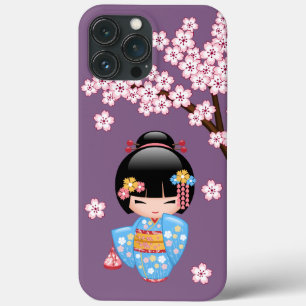Funda Para iPhone 13 Pro Max Muñeca Maiko Kokeshi - Niña Geisha de Kimono Azul
