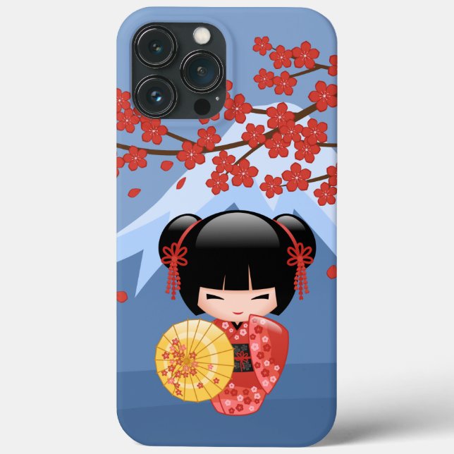 Funda De Case-Mate Para iPhone Muñeca roja Sakura Kokeshi - Chica cute Geisha (Reverso )