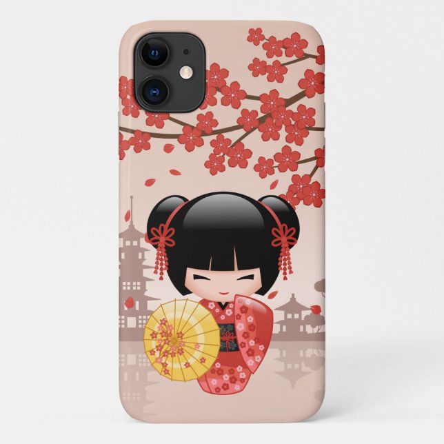 Funda De Case-Mate Para iPhone Muñeca roja Sakura Kokeshi - Geisha japonesa (Reverso)