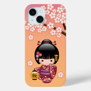 Funda Para iPhone 15 Muñeca Sakura Kokeshi - Chica de Geisha en la Enví