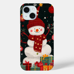 Funda Para iPhone 15 Muñeco de Nieve Alegre Fiesta Navideña Festiva