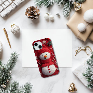 Funda Para iPhone 15 Muñeco de nieve tejido acogedor rojo blanco festiv