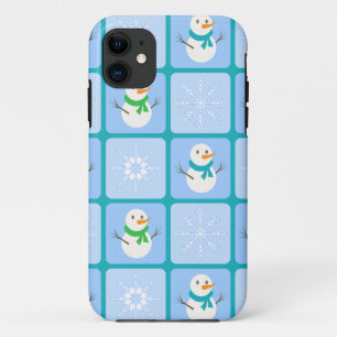 Funda Para iPhone 11 Muñeco de nieve y copos de nieve con patrón de cua
