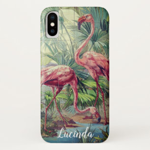 Funda Para iPhone X Mural rosado hermoso personalizado del flamenco