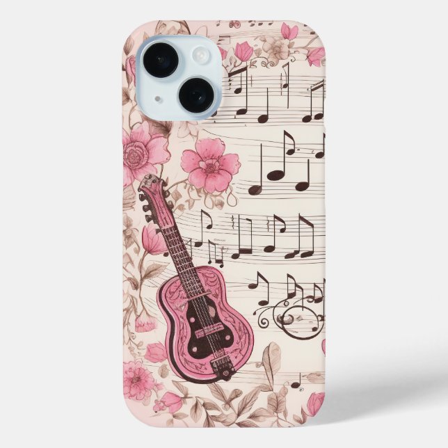 Funda De Case-Mate Para iPhone Music Notes and Flowers Retro Style (Reverso )
