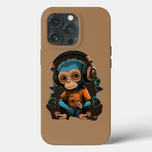 Funda Para iPhone 13 Pro Música Cute Monkey Escuchando, Música Mono Inmerso