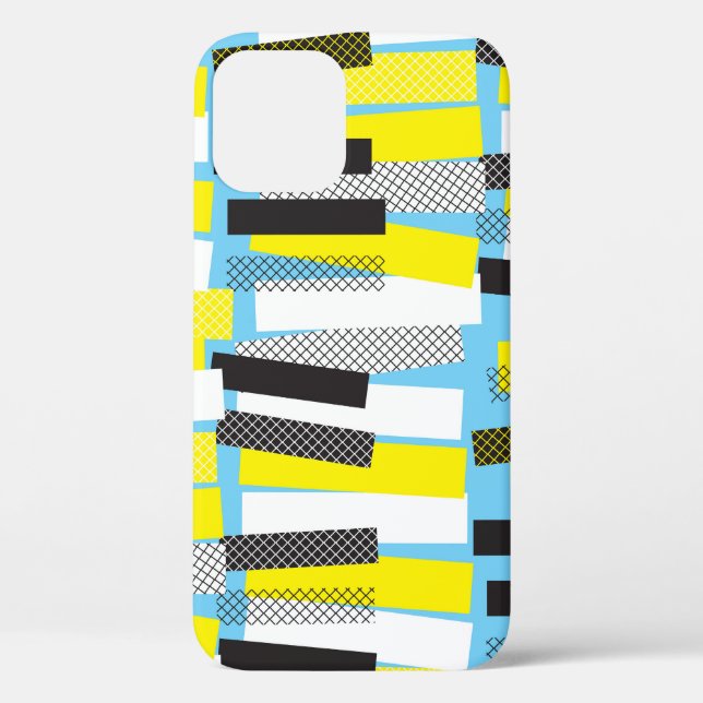 Funda De Case-Mate Para iPhone Música de jazz, patrón geométrico azul amarillo. (Reverso )