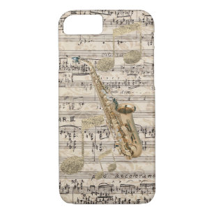Funda Para iPhone 8/7 Música floral del saxofón y del oro de la