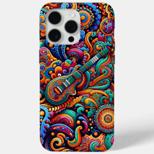 Funda Para iPhone 15 Pro Max Música Retro Colorida y Psicodélica con guitarra b