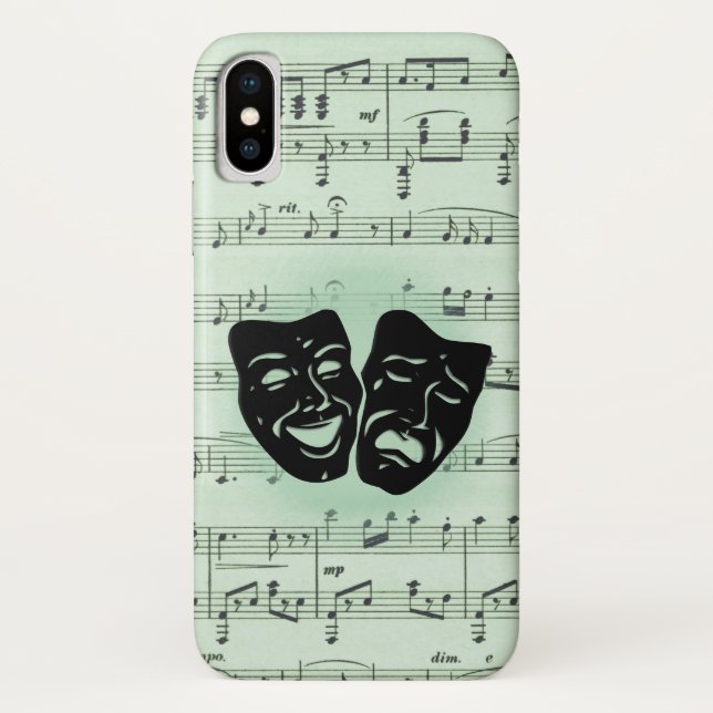 Funda De Case-Mate Para iPhone Música verde y máscaras griegas de teatro (Reverso)