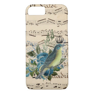 Funda Para iPhone 8/7 Música vintage y pájaro azul