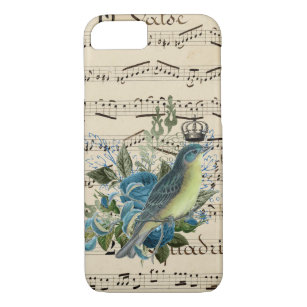 Funda Para iPhone 8/7 Música vintage y pájaro azul