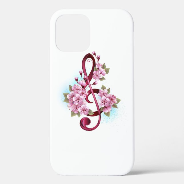 Funda De Case-Mate Para iPhone Musical treble clef notes with Sakura flowers (Reverso )