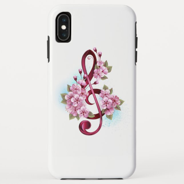 Funda De Case-Mate Para iPhone Musical treble clef notes with Sakura flowers (Reverso)