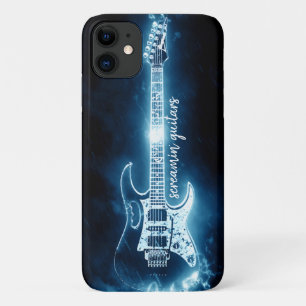 Funda Para iPhone 11 Músico de guitarra eléctrica: Tipografía azul n