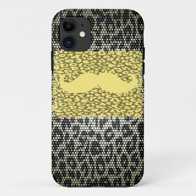 Funda De Case-Mate Para iPhone Mustache amarillo e impresión de leopardo (Reverso)