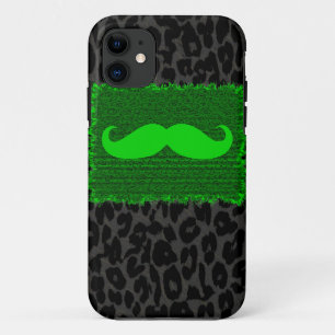 Funda Para iPhone 11 Mustache gracioso verde e impresión de leopardo