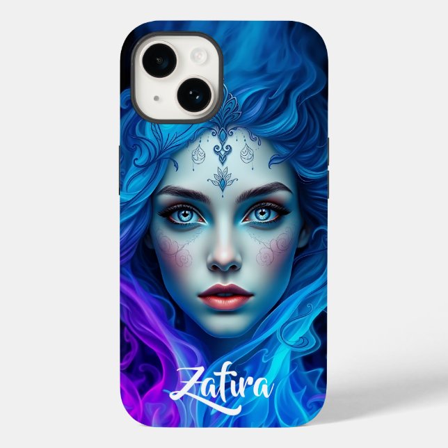 Funda De Case-Mate Para iPhone Mystery Woman Emerging from Blue & Purple Flames (Reverso )