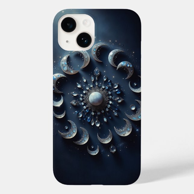 Funda De Case-Mate Para iPhone Mystical Celestial Moon Phases - Elegant Blue Gems (Reverso )
