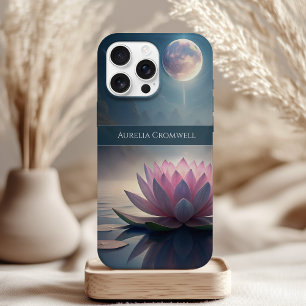 Funda Para iPhone 15 Mystical Full Moon Lotus con nombre personalizado