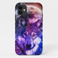 Mystical Galaxy Wolf Face con la luna llena
