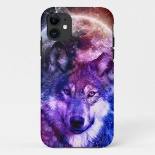 Funda Para iPhone 11 Mystical Galaxy Wolf Face con la luna llena