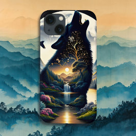 Funda Para iPhone 13 Mystical Wolf Howling en Moon Surreal