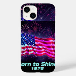 Funda Para iPhone 14 De Case-Mate Nacido en Shine - 1776 Neon Glitch Bandera America