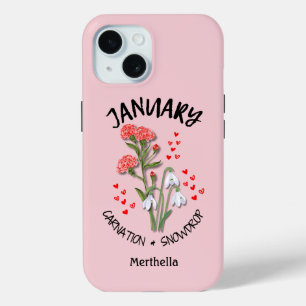 Funda Para iPhone 15 Nacimiento Rosado de ENERO Nombre personalizado de