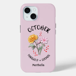Funda Para iPhone 15 Nacimiento Rosado de OCTOBER Mes Nombre personaliz