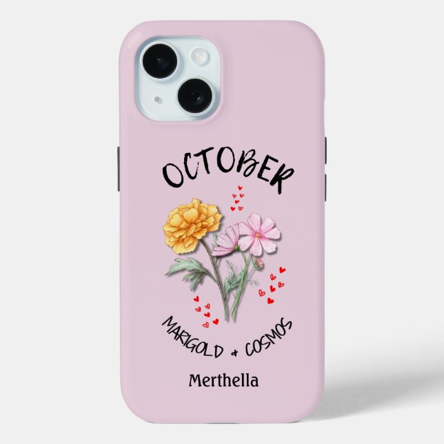 Funda De Case-Mate Para iPhone Nacimiento Rosado de OCTOBER Mes Nombre personaliz (Reverso )