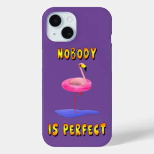 Funda Para iPhone 15 Nadie es perfecto - flamingo con anillo de natació
