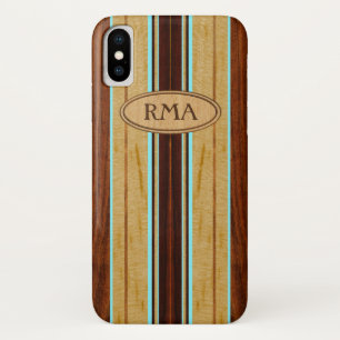 Funda Para iPhone X Nalu Hou Faux Koa Wood Monogram Surfboard