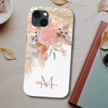 Funda Para iPhone 13 Name Monogram Pampas Grass Blush Pink Floral<br><div class="desc">This stylish phone case is decorated with watercolor pampas grass,  eucalyptus,  flowers and dried leaves.
Easily customizable with your monogram and name.
Because we create our artwork you won't find this exact image from other designers.
Original Watercolor © Michele Davies.</div>