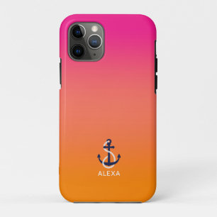 Funda Para iPhone 11 Pro Naranja al ancla azul rosado de la embarcación