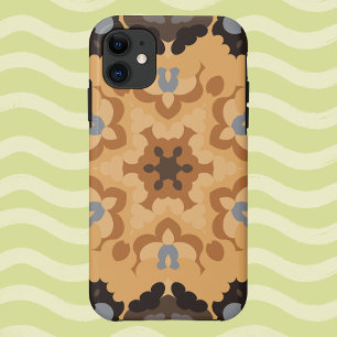 Funda Para iPhone 11 Naranja azul de flores Retro Mandala y marrón